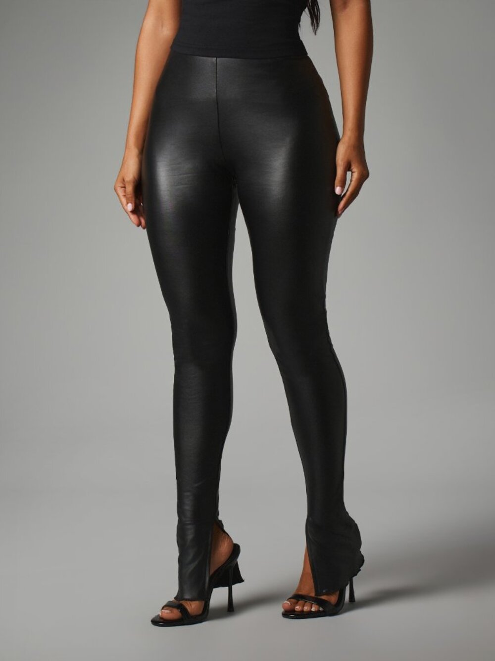 Black Casual Women's Faux Leather High Rise Skinny Leggings